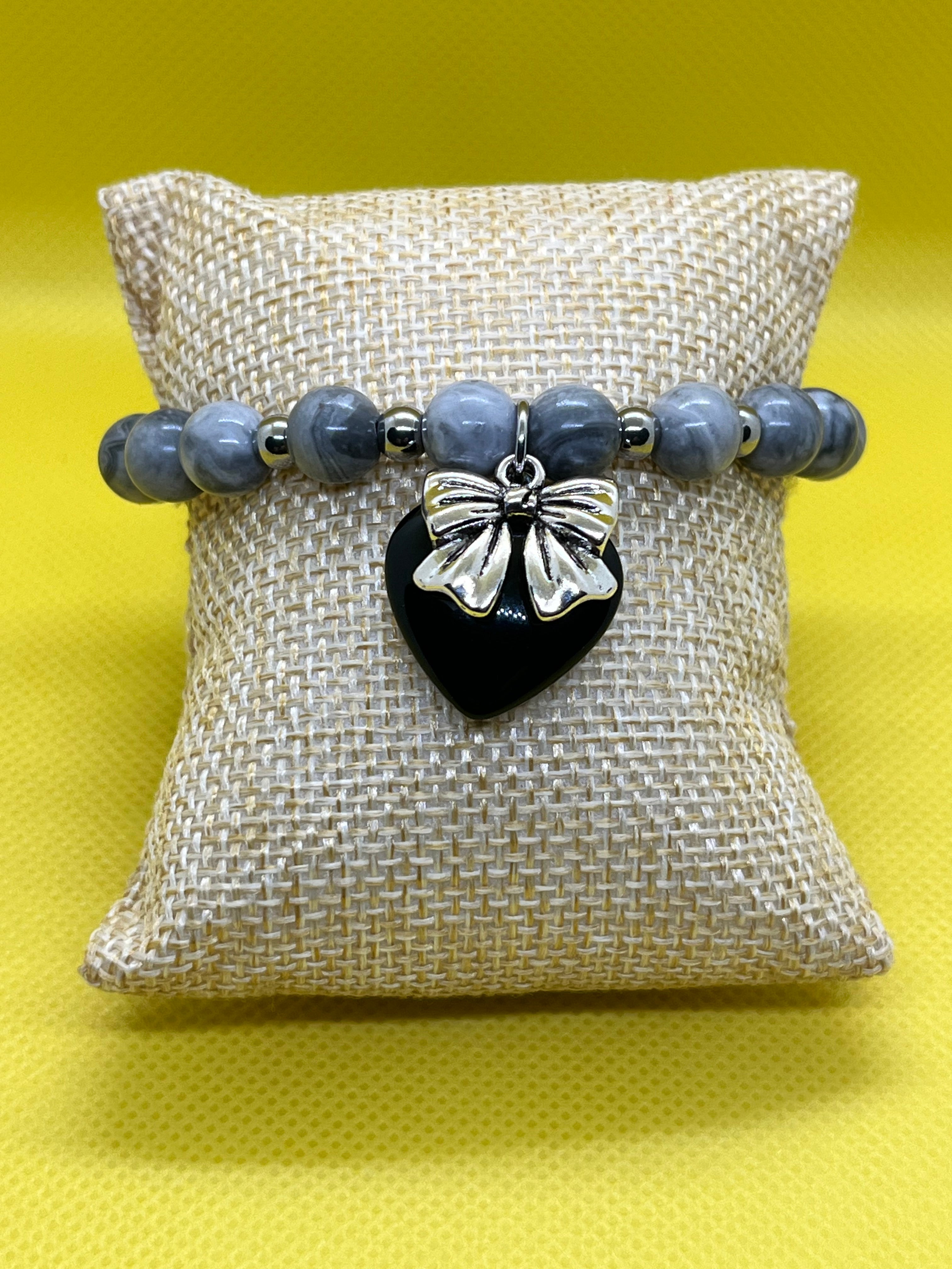 Map Stone Bow & Heart Charm Bracelet