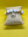White & Gold Marbled Jasper Flower Bracelet