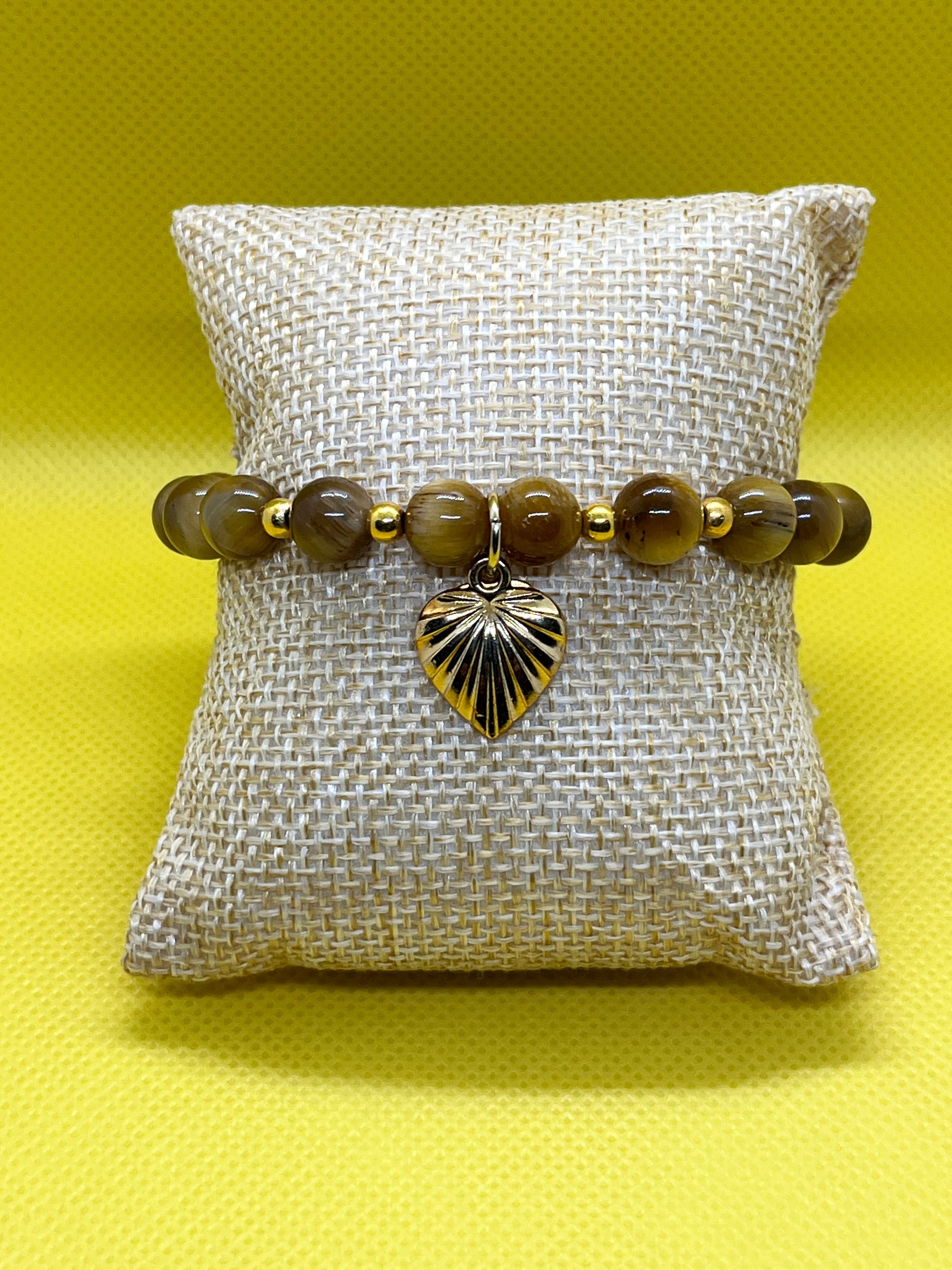 Golden Tiger's Eye Heart Charm Bracelet