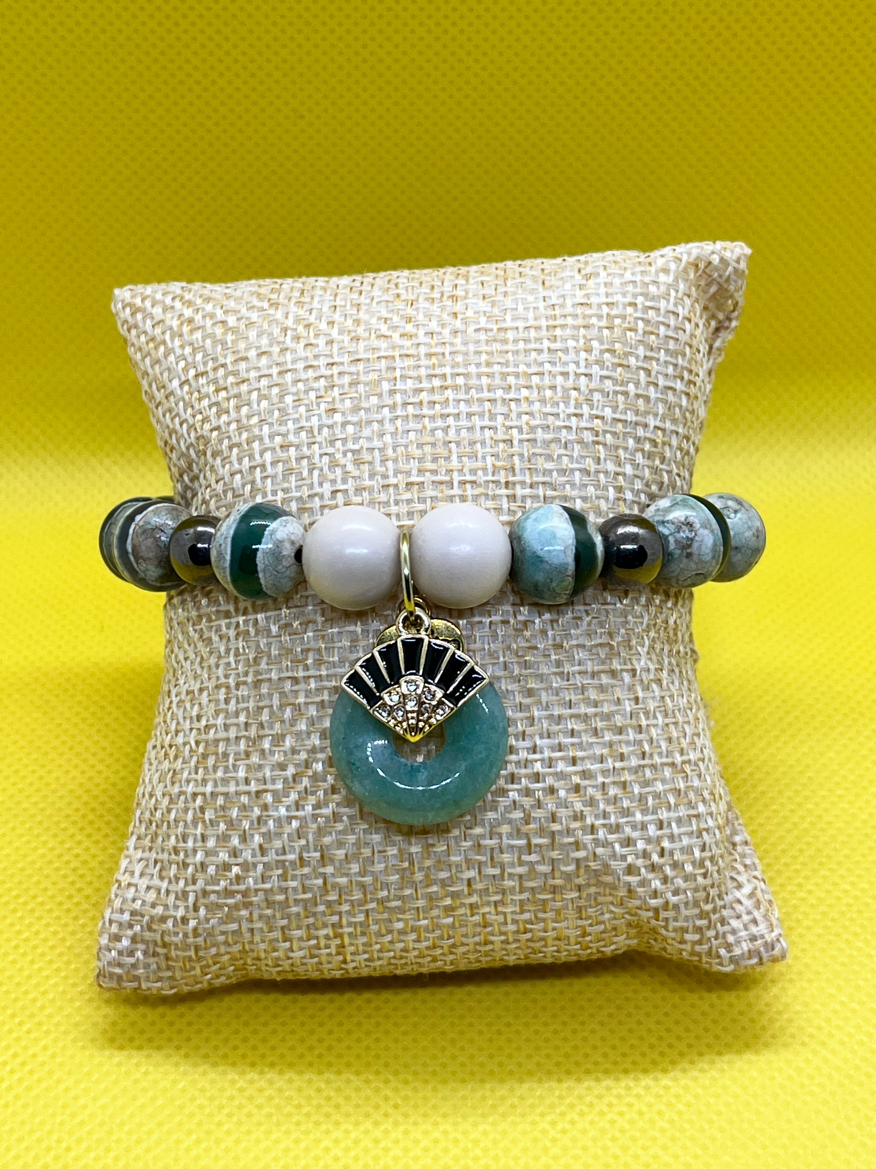 Green Angelite & Agate Fan Charm Bracelet