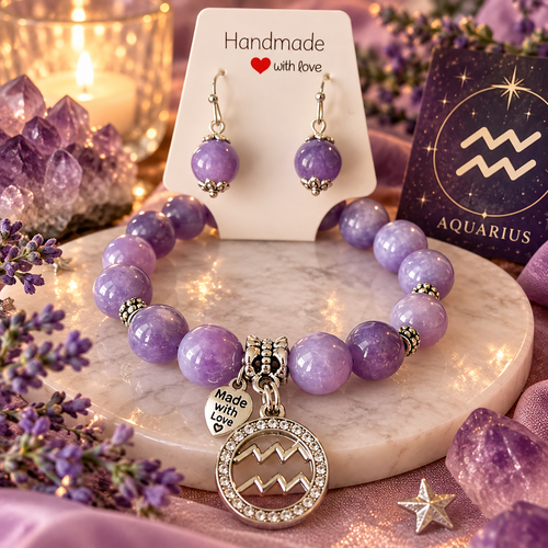 Aquarius Visionary – Zodiac Bracelet & Earring Set