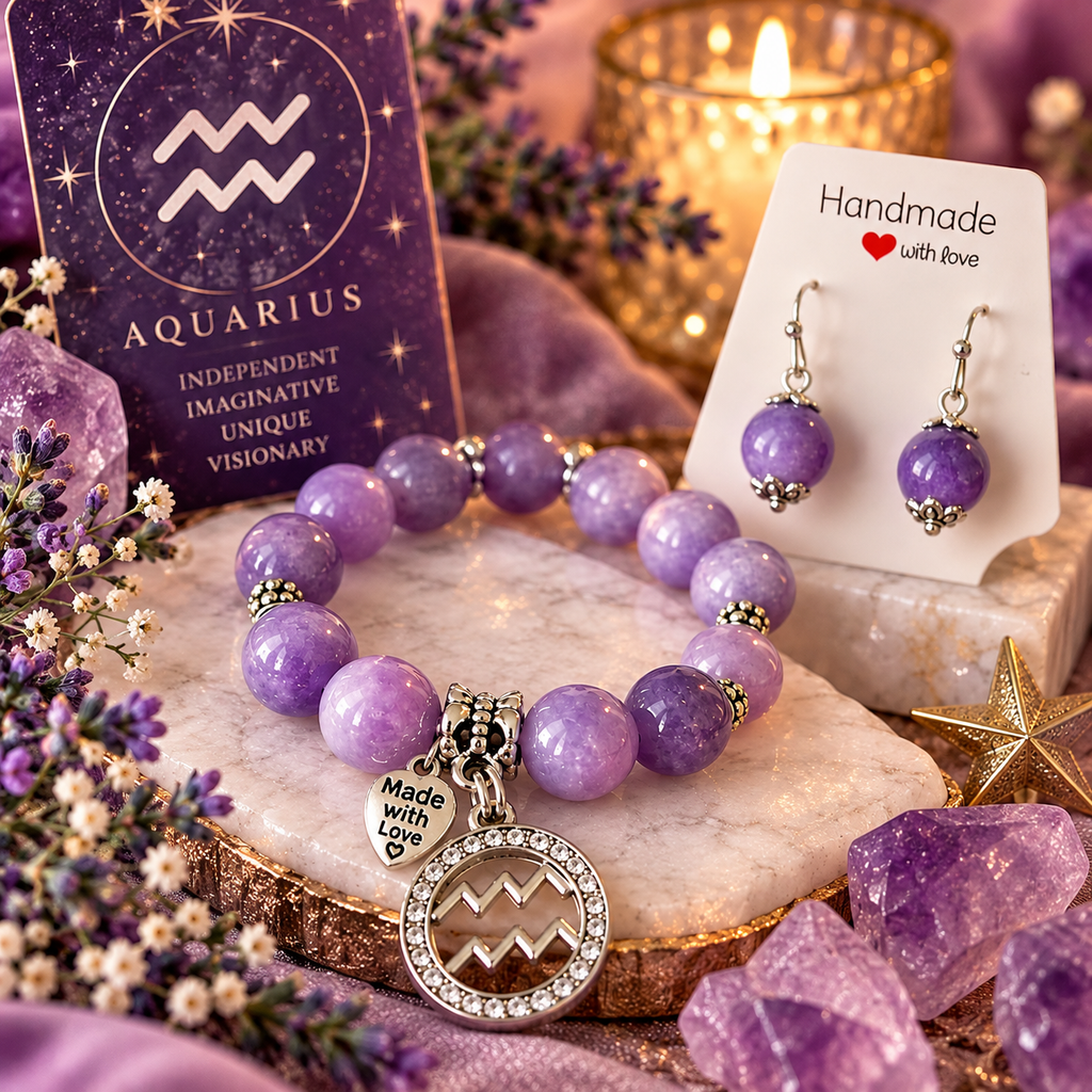 Aquarius Visionary – Zodiac Bracelet & Earring Set