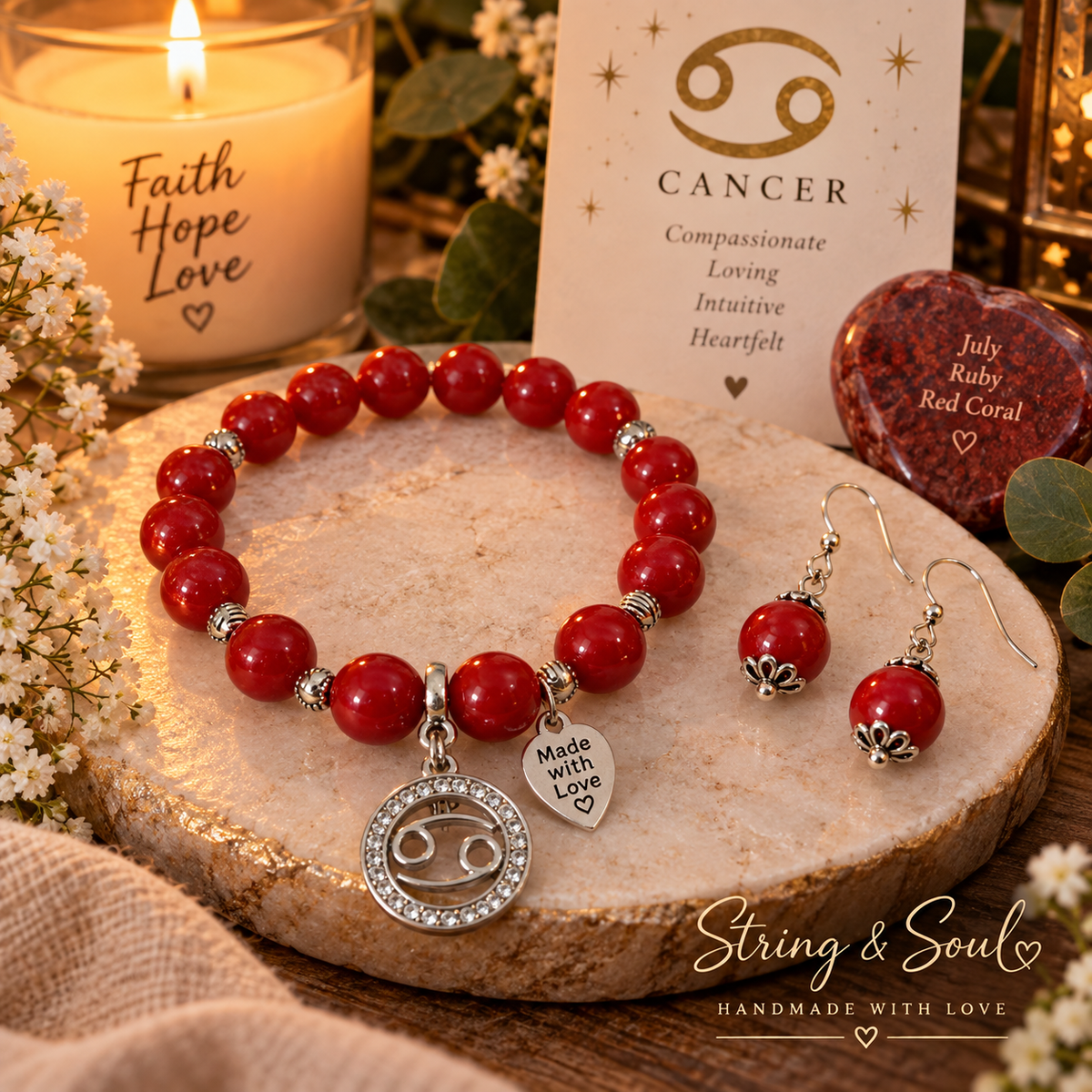 Cancer Heartfelt – Zodiac Bracelet & Earring Set