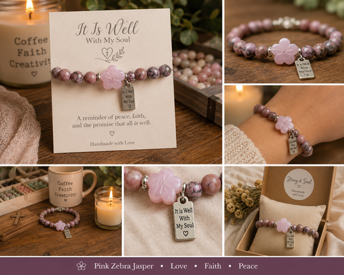 "It Is Well With My Soul" Pink Zebra Jasper Bracelet