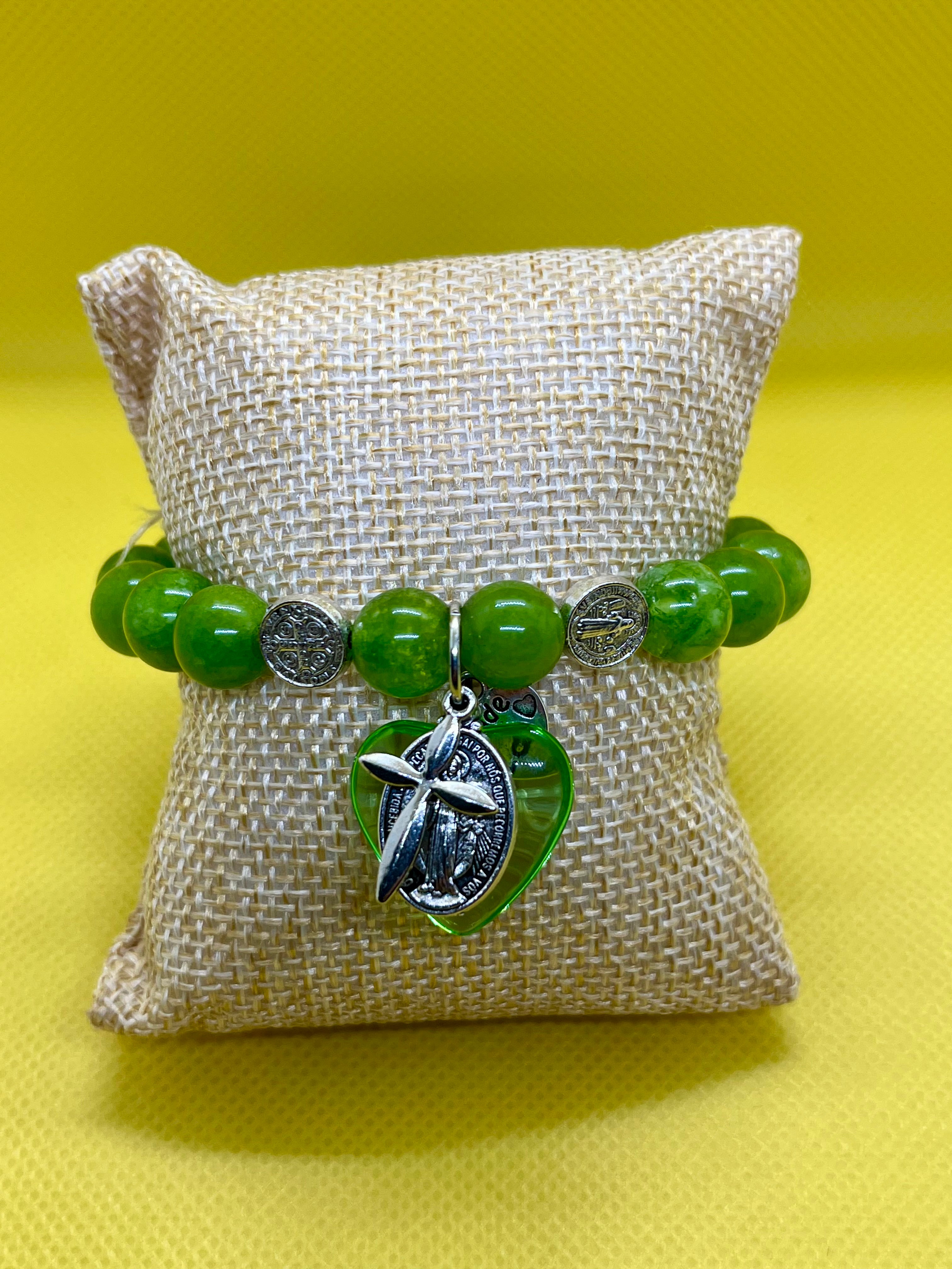 "Handmade Green Peridot natural stone beaded bracelet with charm, String & Soul"