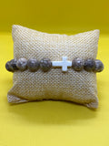 "Handmade Maifanitum stone beaded bracelet with White Turquoise side cross, String & Soul"