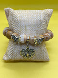 "Handmade Cream and Brown Jade Butterfly beaded bracelet with butterfly charm, String & Soul"