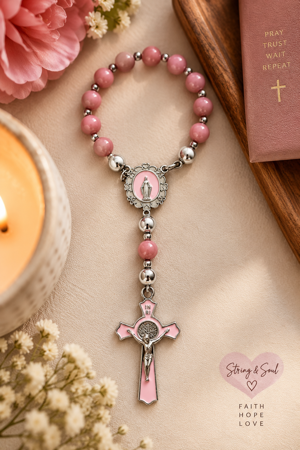 Tender Grace – Pink Rose Chalcedony Rosary