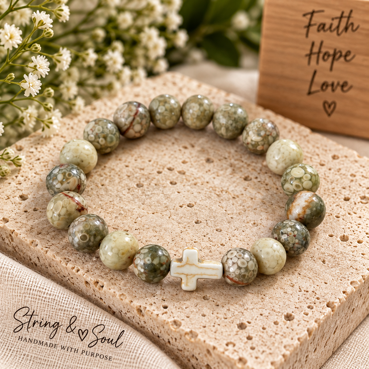 Solid Ground – Maifanitum & White Turquoise Bracelet