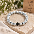 Still Waters – White Howlite Cross Bracelet