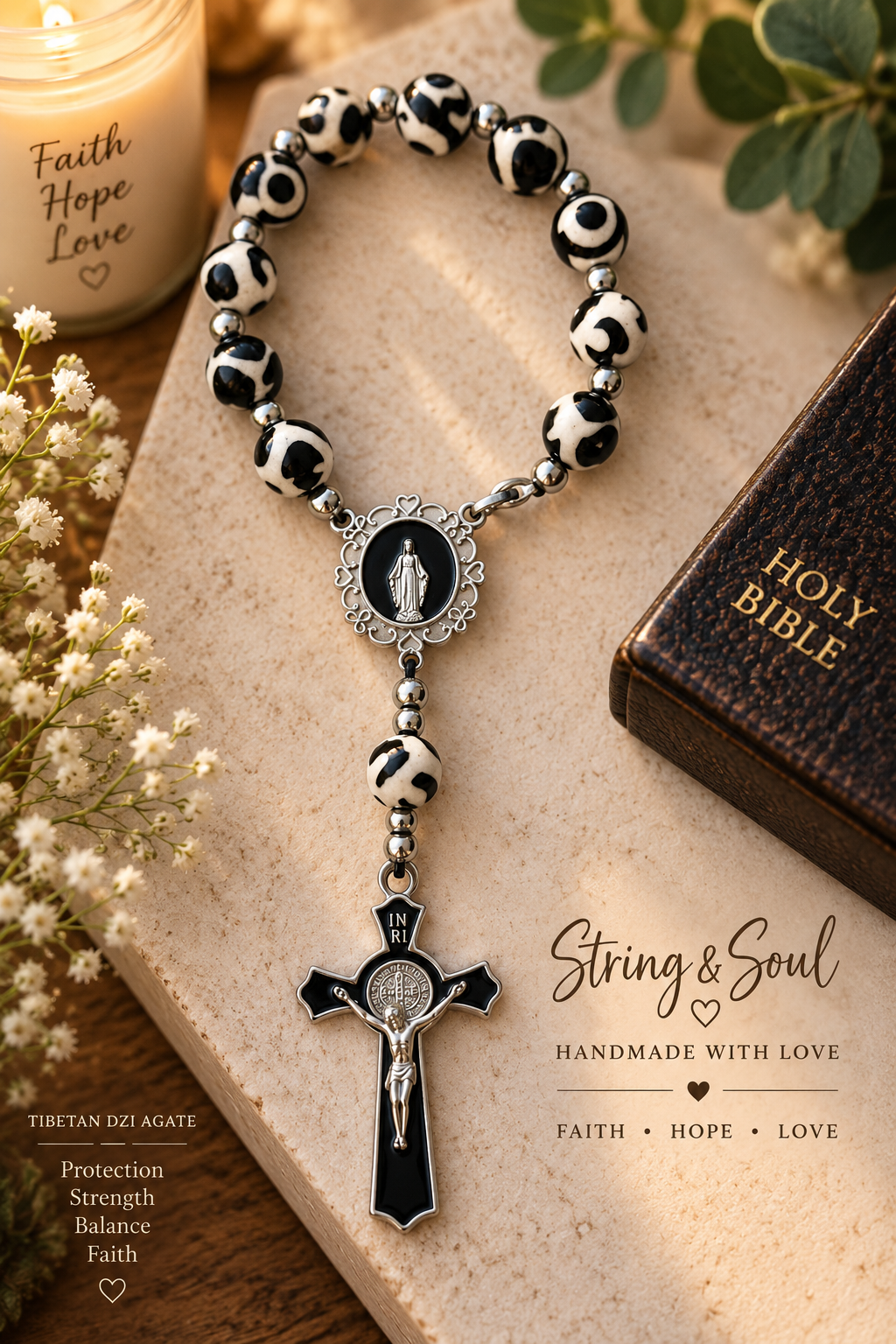 Steadfast Faith – Tibetan Dzi Agate Rosary