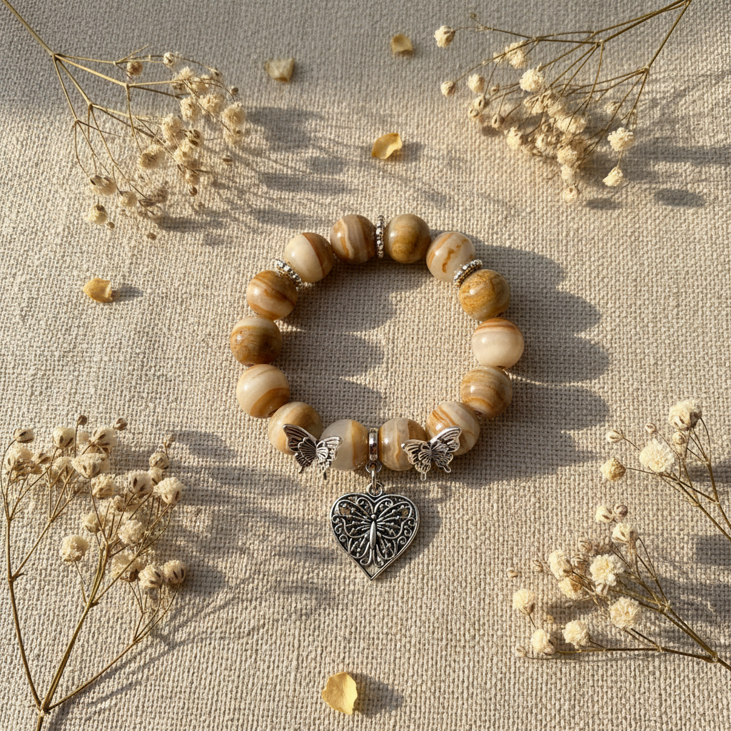 Cream Brown Jade Flat Lay