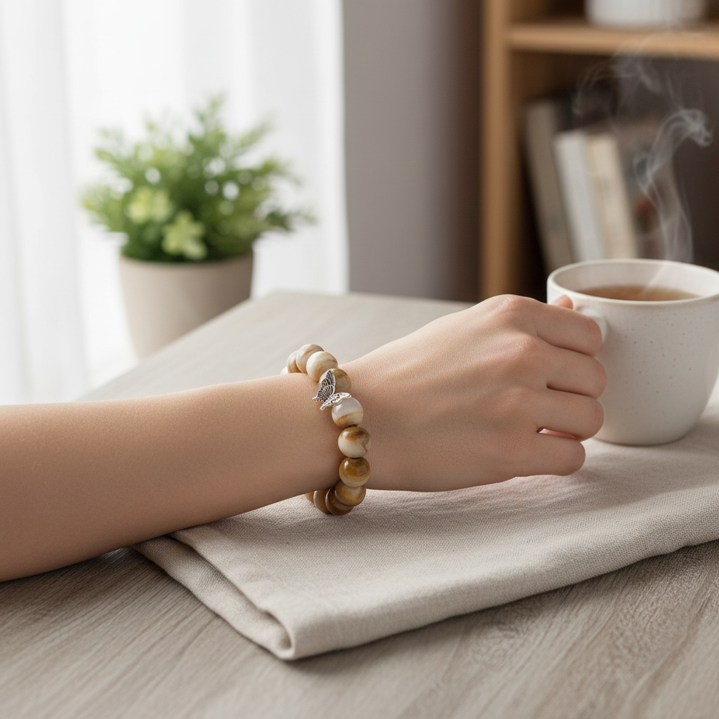 Cream Brown Jade Wrist