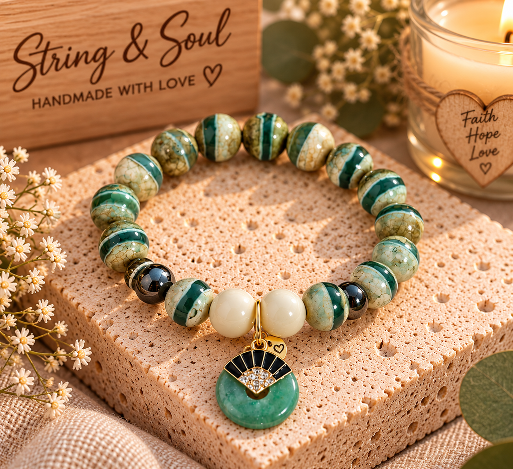 Green Angelite & Agate Fan Charm Bracelet