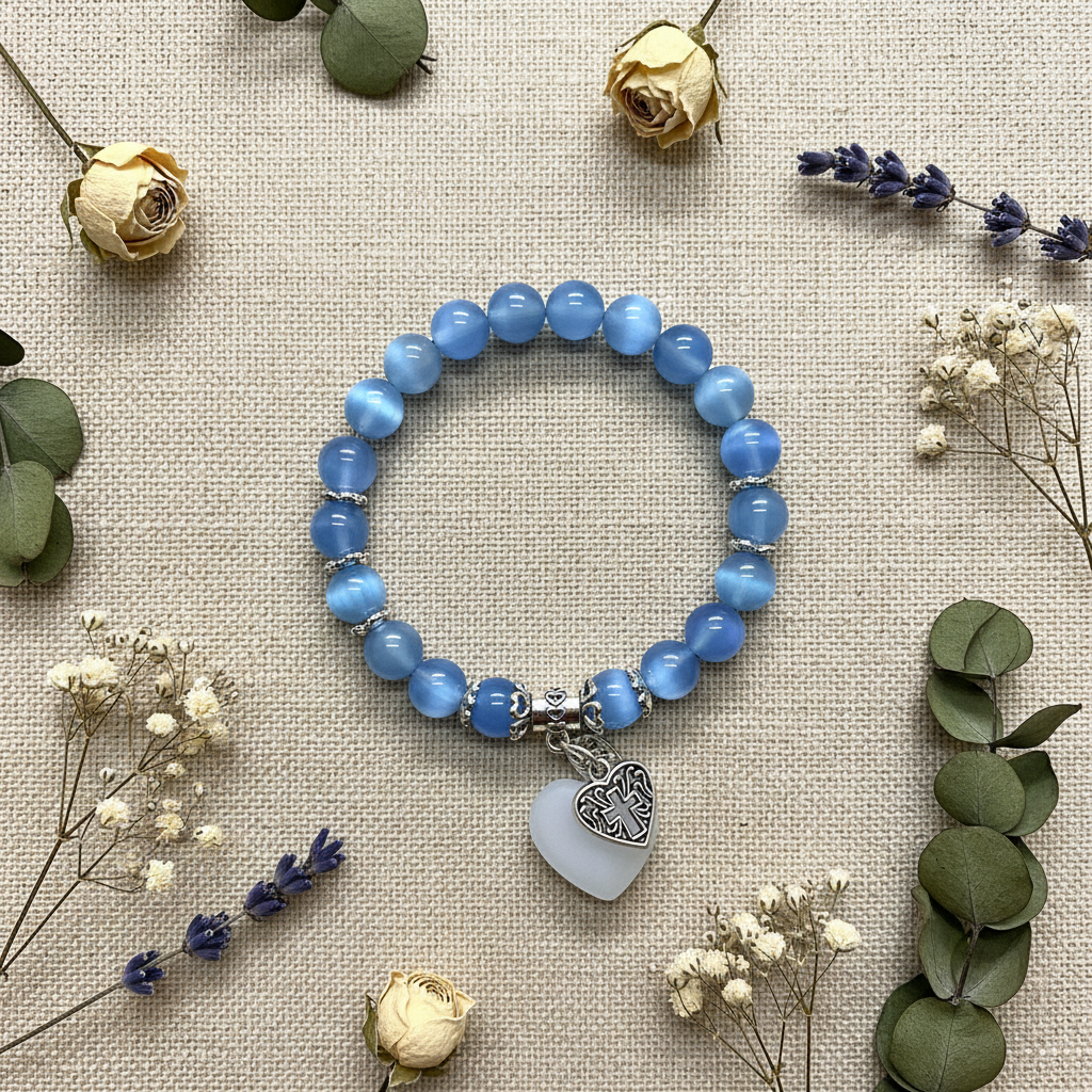 Light Blue Cat's Eye Flat Lay