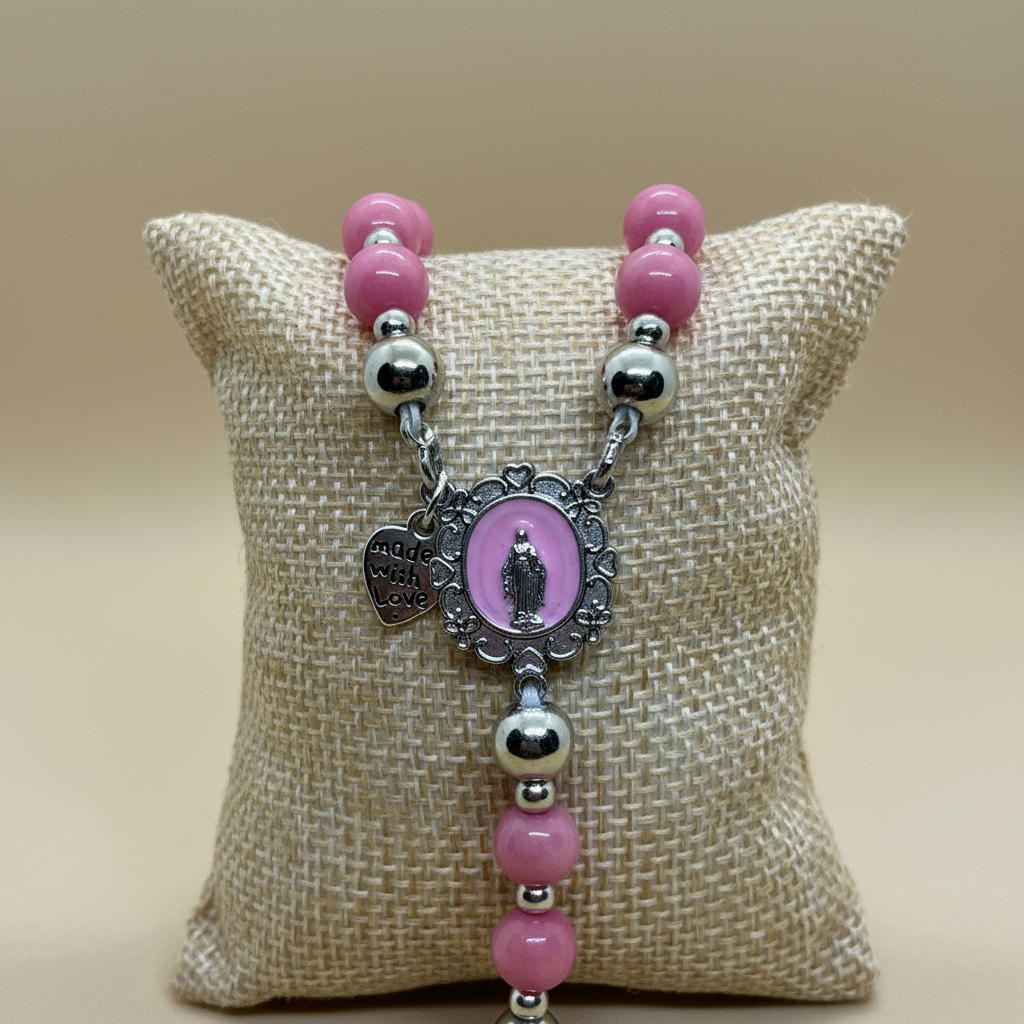 Pink Chalcedony Rosary Close-up