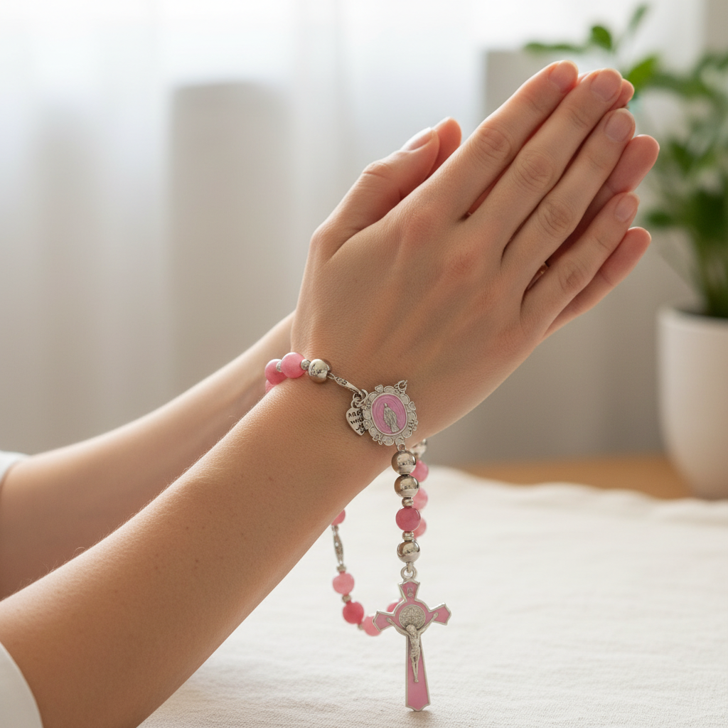 Pink Chalcedony Rosary Hands