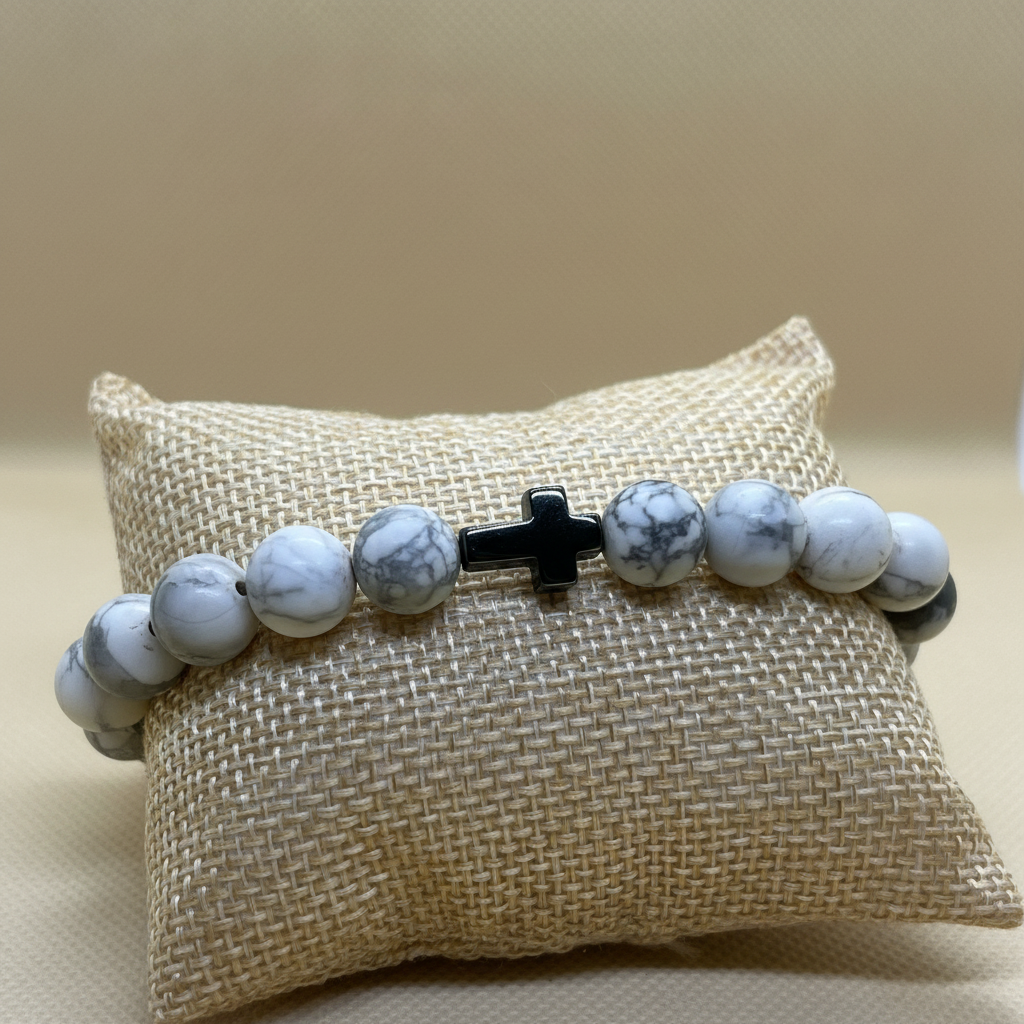White Howlite Side Cross Close-up