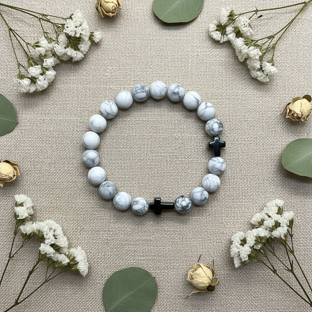 White Howlite Side Cross Flat Lay