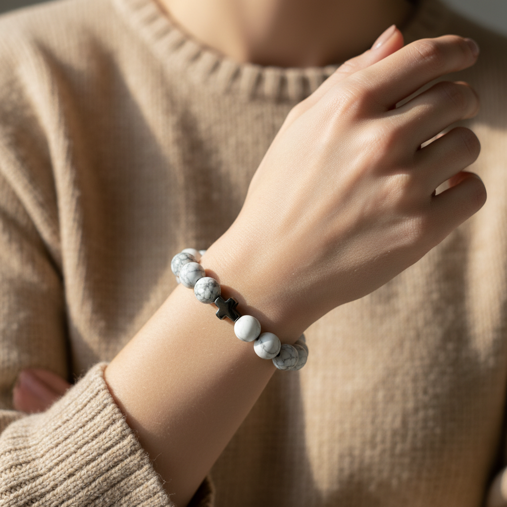 White Howlite Side Cross Wrist