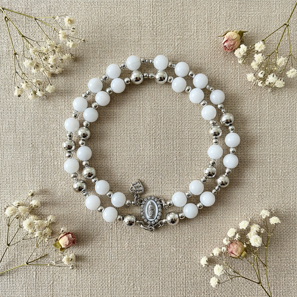 White Jade Rosary Flat Lay