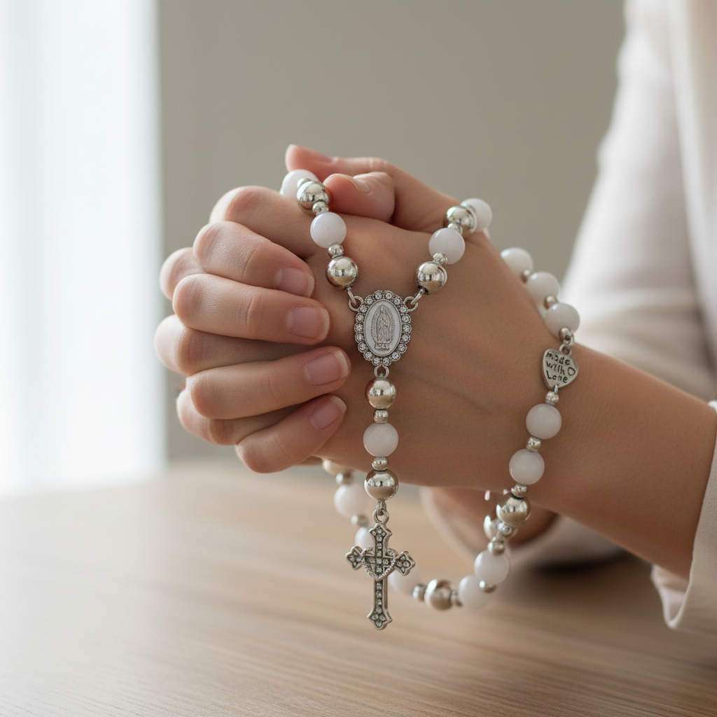 White Jade Rosary Hands
