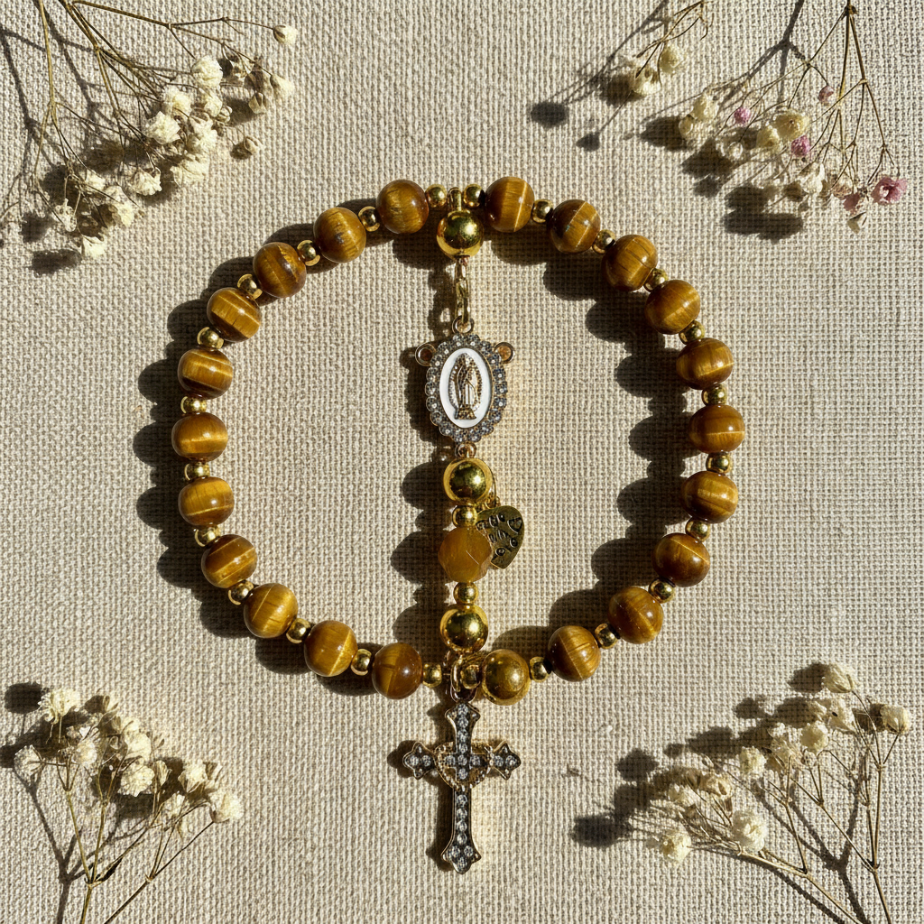 Yellow Tiger's Eye Rosary Flat Lay