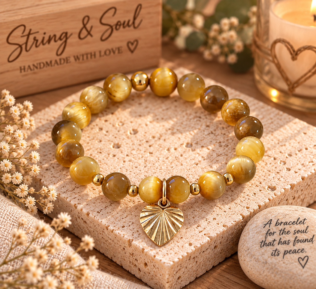 Golden Tiger's Eye Heart Charm Bracelet