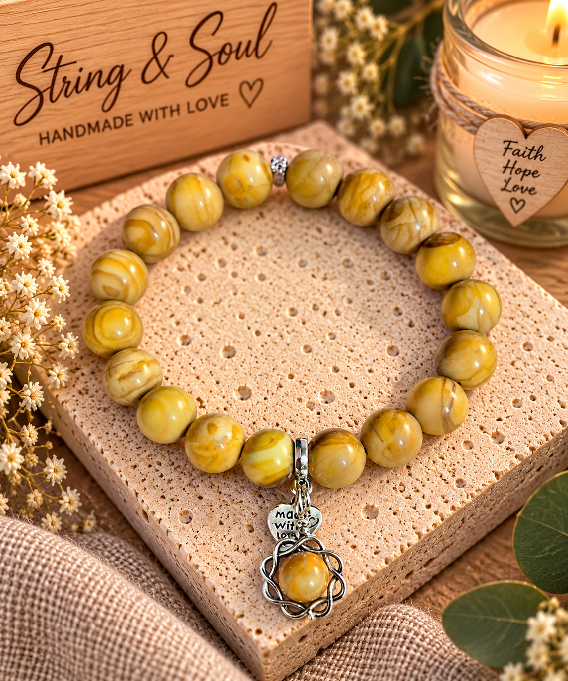 Yellow Wood Jasper Stone Bracelet